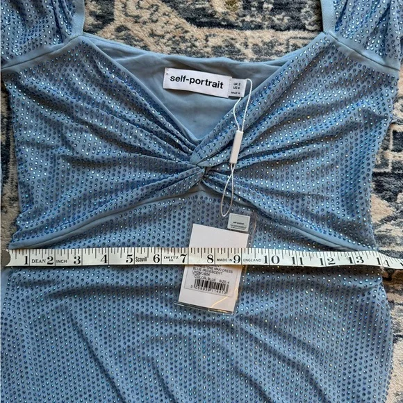 Self-Portrait Iridescent Blue Crystal Rhinestone Long Sleeve Maxi Gown Size 4 - Picture 14 of 16